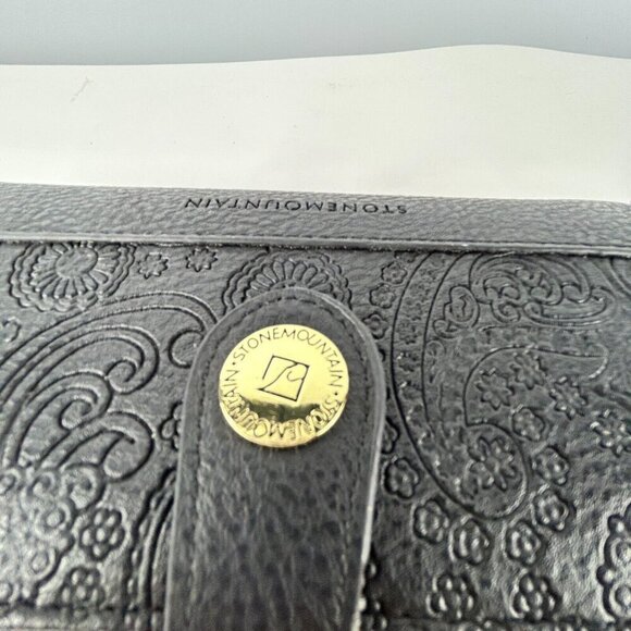 Stone Mountain Embossed Paisley Black Leather Wallet Wristlet Clutch 7-1/2" X 4" - Picture 3 of 12